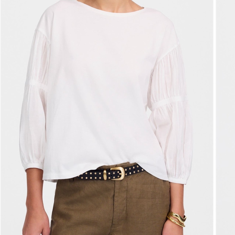 Madewell White Blouse with Sheer Sleeves